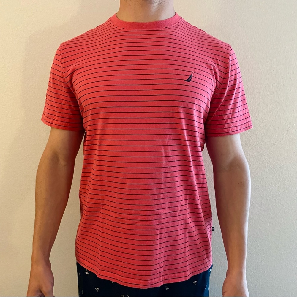 Nautica Striped Crew Neckline Red T-shirt - Size Large